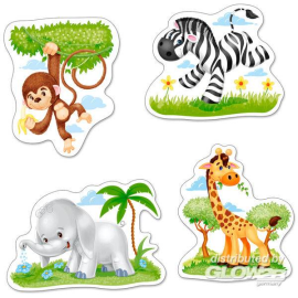 African Animals, 4x Puzzle 3 + 4 + 6 + 9 Parts Jigsaw puzzle