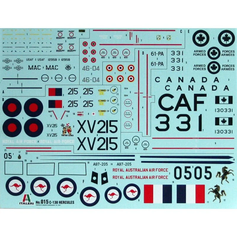 Lockheed C-130H Hercules. Decals for: USAF RAF Italy France Canada