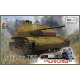 TKS Tankette with 20mm Gun Quick Build Tracks with small Hataka acrylic paint set, brush and glue. The Hataka paint set consists