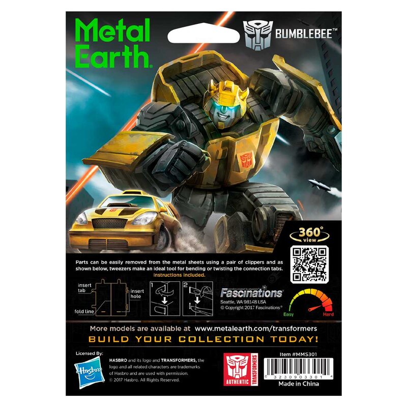 MetalEarth: TRANSFORMERS / BUMBLEBEE 4.5x3.1x8.7cm, metal 3D model with 2 sheets, on card 12x17cm, 14+