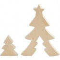 2in1 Figure, christmas trees, H: 8+20 cm, W: 6.5+14.5 cm, plywood, 1set, depth 2 cm Dolls