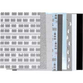 Design Paper pad, size 21x30 cm, 120+128 g, blue, grey, white, black, 24sheets Various papers