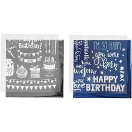 Deco Foil and transfer sheet, sheet 15x15 cm, dark blue, silver, birthday, 2x2sheets Leave