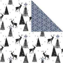 Design Paper, sheet 30.5x30.5 cm, 180 g, white, silver, black, deer and pattern, 3sheets Various papers