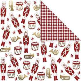 Design Paper, sheet 30.5x30.5 cm, 180 g, white, gold, red, nutcracker, 3sheets Various papers
