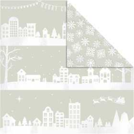 Designpaper, sheet 30.5x30.5 cm, 180 g, houses and snowflake, 3sheets Various papers