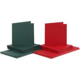 Cards and Envelopes, card size 15x15 cm, envelope size 16x16 cm, green, red, 50sets Cards and envelopes