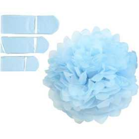 Tissue Pompons, light blue, D: 20+24+30 cm, 16 g, 3pcs Various papers