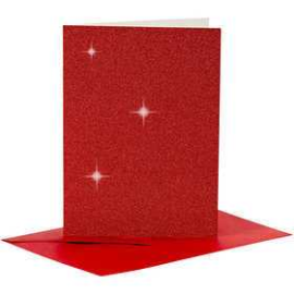 Cards and Envelopes, card size 10.5x15 cm, envelope size 11.5x16.5 cm, red, glitter, 4sets Cards and envelopes
