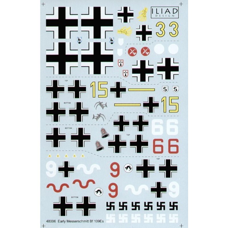 Early Messerschmitt Bf 109Es (5) Yellow 15 6/JG26 Red 9+~ 2/JG20 2/JG1 Yellow 3 3/JG51 3rd Staffel Red 6 2/JG3. All RLM 70/71/65