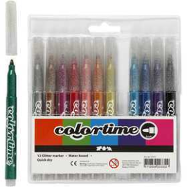 Colortime Glitter Marker, line width: 4.2 mm, asstd colours, 12pcs Marker