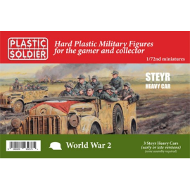 German Steyr Heavy Car. 3 models, 18 crew figures. Each sprue contains options to build early or late variants, open windows, ca
