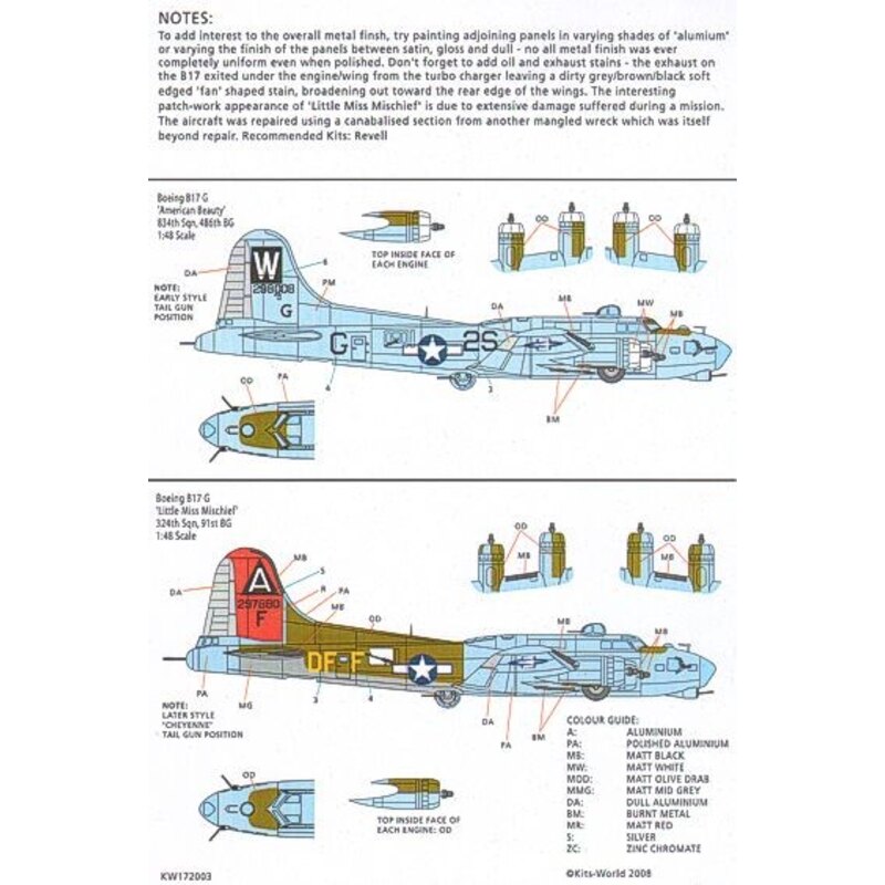 Boeing B-17G Flying Fortress (2) 298008 2S-G/W American Beauty 834th BS 486th BG 297880 DF-F/A Little Miss Mischief 324th BS 97t