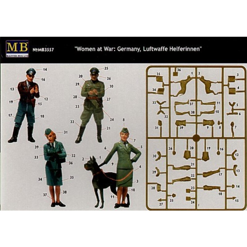 Luftwaffe figures. 2 men 2 women and a Doberman.(This set is called ′Women at War′ Germany Luftwaffe Helferinnen)