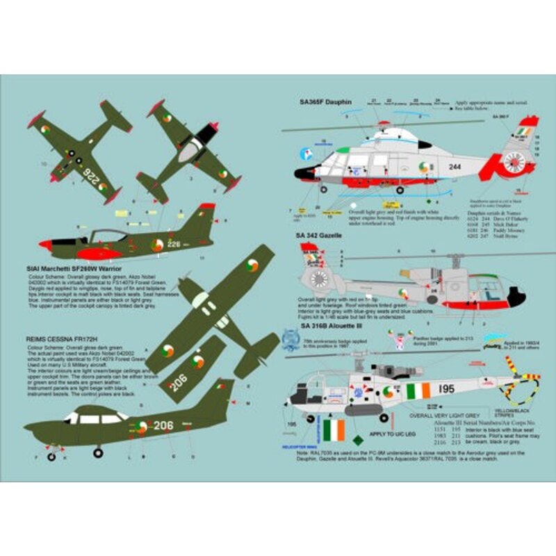 Irish Air Corps 1990-2010 (7) SIAI Marchetti SF 260W Warrior No 226 Reims Cessna FR 172H No.206 SA365F Dauphin No 244 SA 342 Gaz