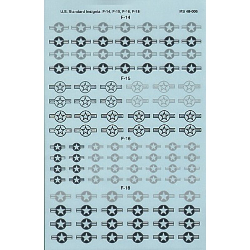 US National Insignia Stars and Bars. Lo Viz styles for Grumman F-14 McDonnell Douglas F-15 F-16 and F-18