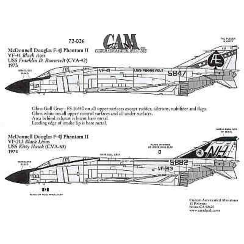 F-4J (2) 155847 AE/110 VF-41 Black Aces USS FDR 155882 NH/100 CAG VF-213 Black Lions USS Kitty Hawk 1974