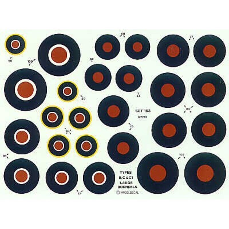 RAF WWII Roundels. Type B 60 64 75 77 84 100 Type C 77 84 100 Type C1 50 56 (RAF Roundels)