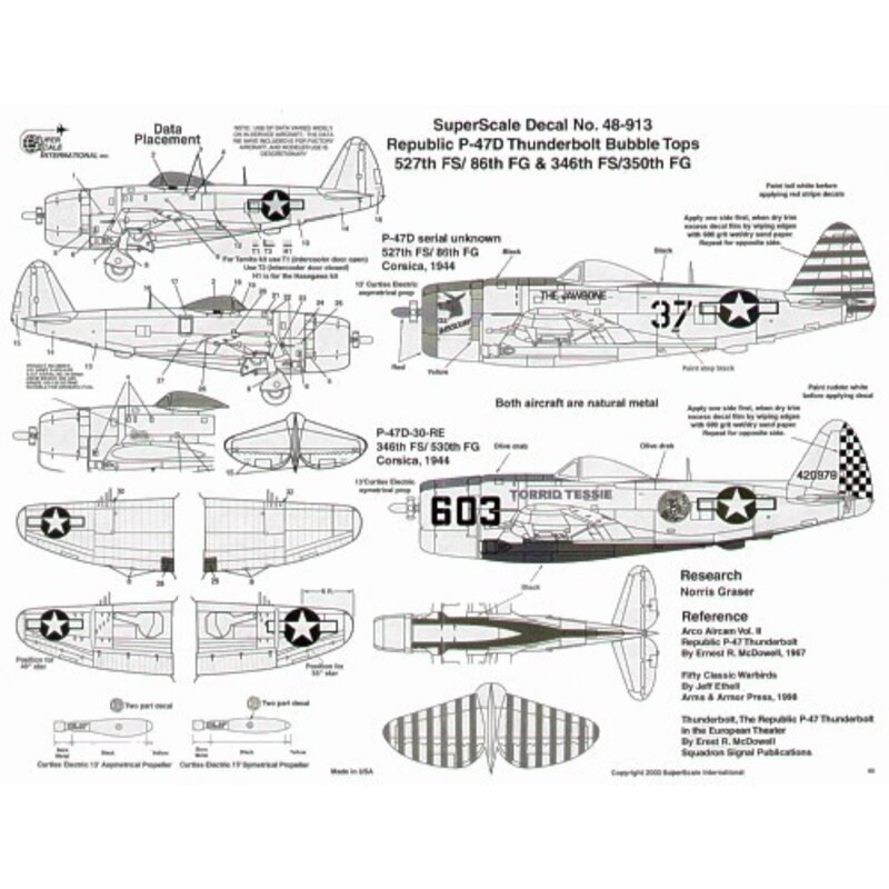 Republic P-47D Thunderbolt bubbletops (2) No 37 527FS/86FG Ole Misssouri - The Jawbone red striped tail 420978/603 346FS/530FG T