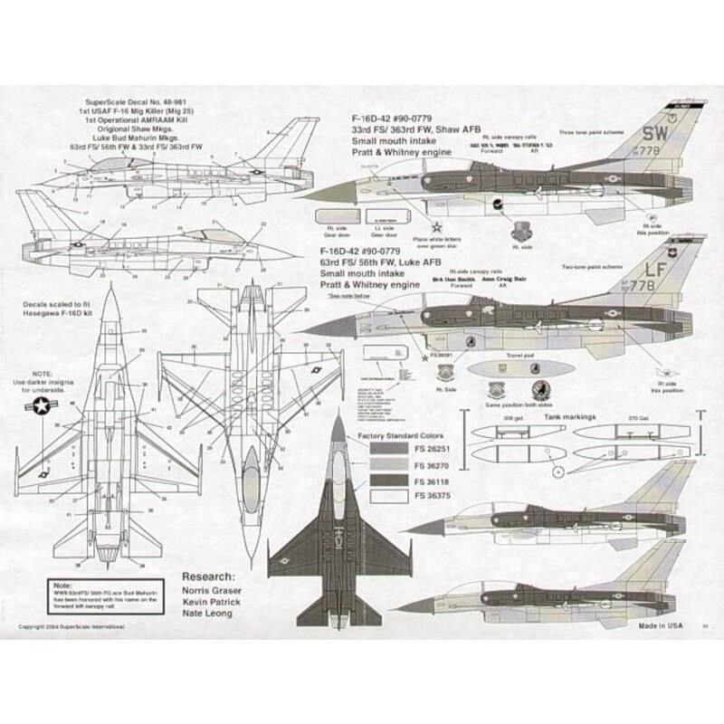 Superscale Decals Decals Lockheed Martin F 16n 2 90 0779 Sw 33fs 2