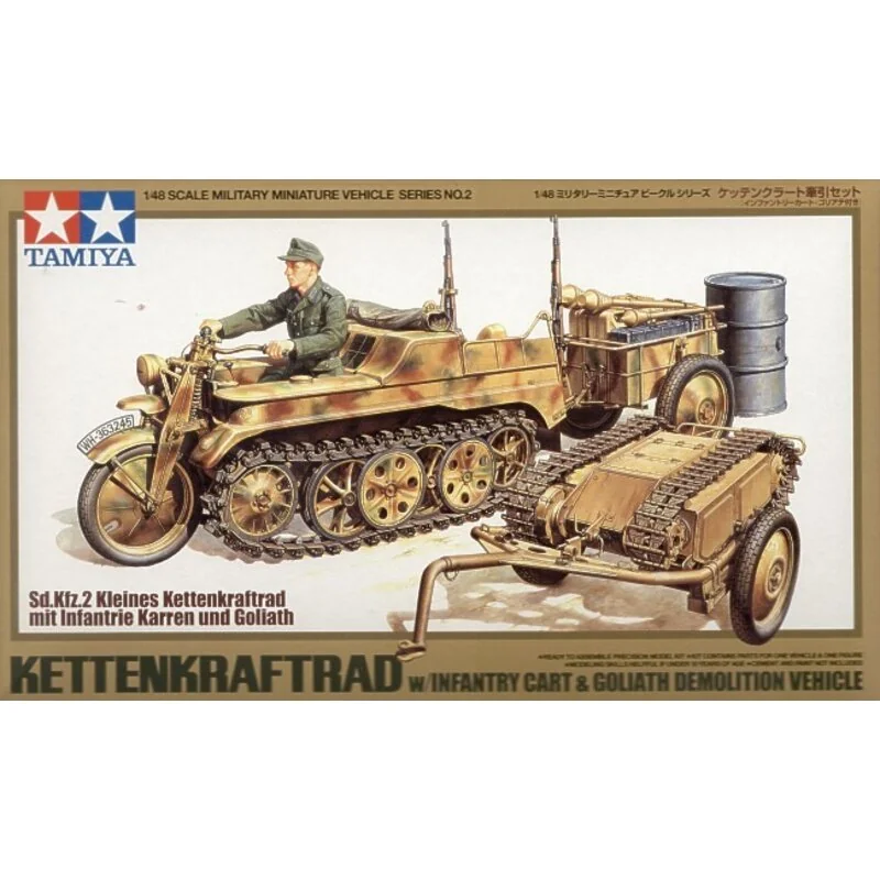 Kettenkrad with Goliath Infantry Cart. Also includes Tow bar grenade launcher oil drum ammunition boxes rifles and driver figure