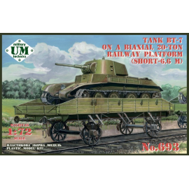 Soviet BT-7 tank on a biaxial 20-ton railway platform (short - 6.6m) 2 kits in box Model kit