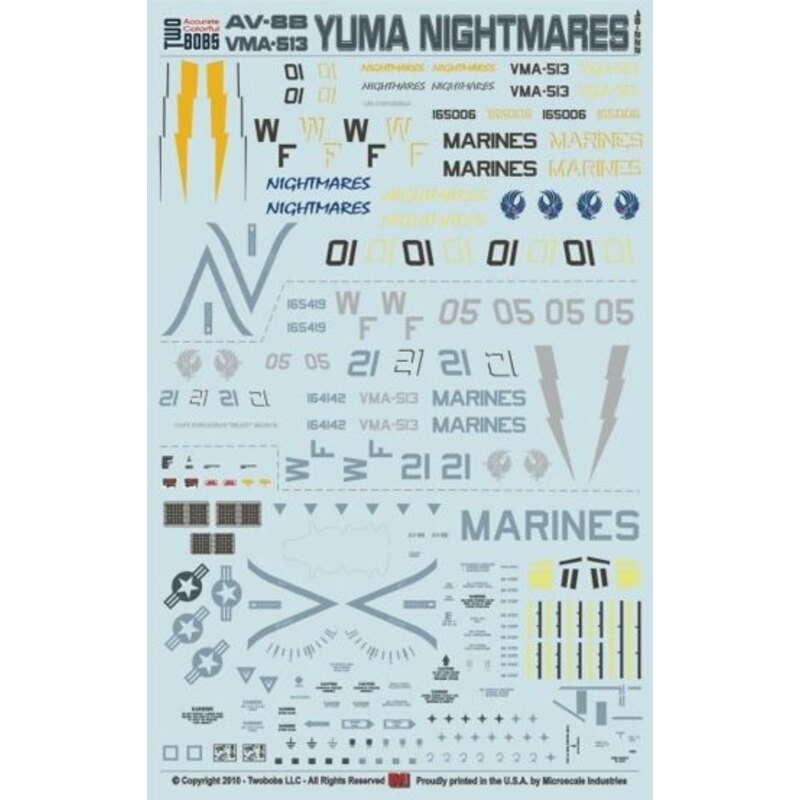 McDonnell Douglas AV-8B Harrier Yuma Nightmares. The first sheet in decal form that captures the new gunship gray scheme that al