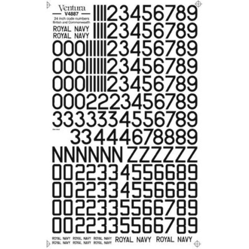 24 Black numbers and NZ letters in rounded and square styles Royal Navy lettering in 3 sizes. Also suitable for RAF RN RCAF RAAF