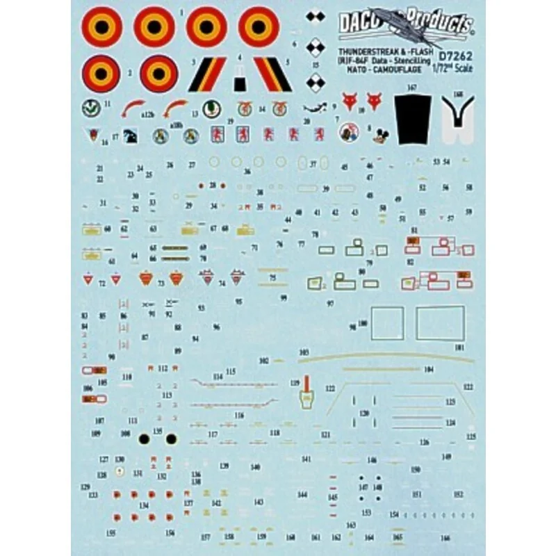 Republic F-84F Thunderstreak and Republic RF-84F Thunderflash. Belgian Air Force NATO camouflage Data Stencilling. Includes Nati