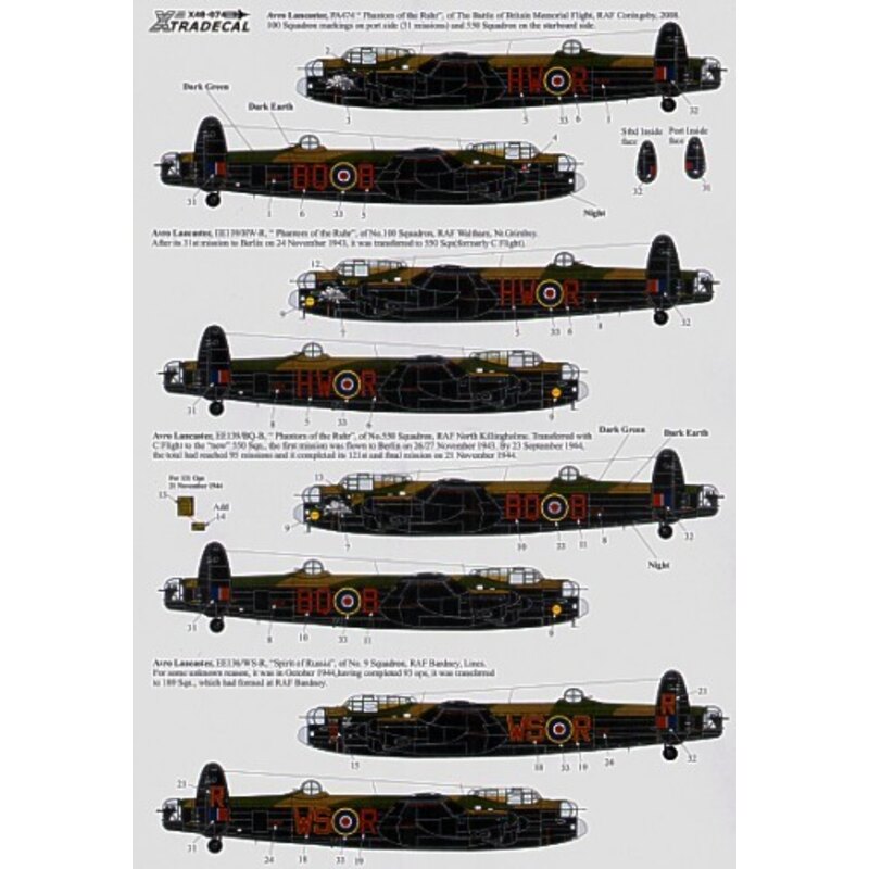 Decals Avro Lancaster Mk.I/III Ton-Up Avro Lancasters (6) PA4474 HW-R/BQ-B Battle of Britain Memorial Flight 2008 `Phantom of th