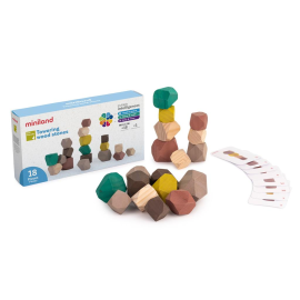 ML Eco: STACKING STONES 5.5cm, wood, 18 shapes and 16 example cards, 18m+ 