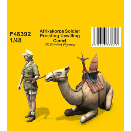 Afrikakorps Soldier Prodding Unwilling Camel 1/48 Figure