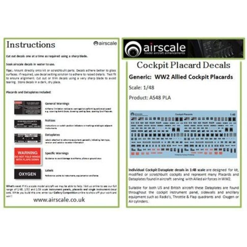 Generic WWII Allied Cockpit Placards & Dataplates (x 232)