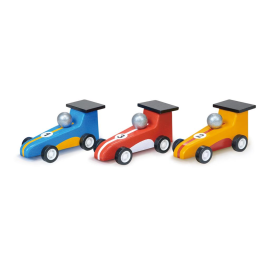Mentari Vehicles: FEEDBACK RACING CARS 9x4.2x4.1cm, 3 pieces, wooden, in box, 3+ 