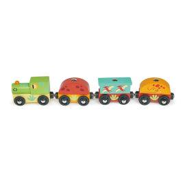 Mentari Train Set: DINO TRAIN 31x3.5x5cm, with locomotive and three wagons, with removable dinosaur parts, magnetic, wooden, in 
