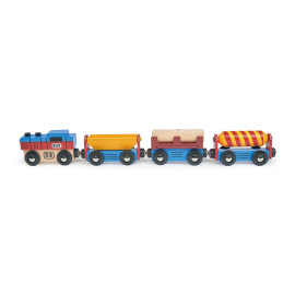 Mentari Train Set: CARGO TRAIN 36x3.5x5.5cm, with locomotive and three wagons, with removable parts, magnetic, wooden, in box, 1