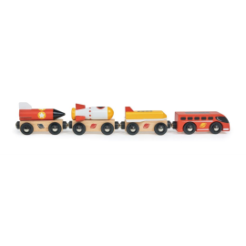 Mentari Train Set: SPACE TRAIN 35x4x5.5cm, with locomotive and three wagons, with removable rockets, magnetic, wooden, in box, 1