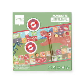 Scratch Magnetic Game: MAGNETIC GAME BOARD ON THE ROAD - Dino Goose GAME 18.5x18.5x1.5cm (folded), 58x18.5x0.5cm (unfolded), 5+ 