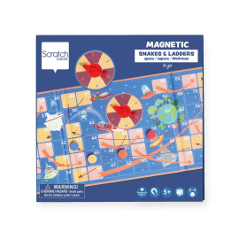 Scratch Magnetic Game: MAGNETIC GAME BOARD ON THE ROAD - SNAKES&LADDERS Space 18.5x18.5x1.5cm (folded), 58x18.5x0.5cm (unfolded)