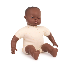 ML Dolls: AFRICAN BABY DOLL with FABRIC BODY 40cm, vanilla scented, in resin. Made in Spain, 10m+ 