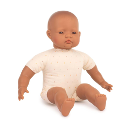 ML Dolls: HISPANIC BABY DOLL with FABRIC BODY 40cm, vanilla scented, in resin. Made in Spain, 10m+ 