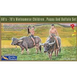GECKO: 1/35; 60'/ 70's Vietnamese Children , Puppy And Buffalo Set Figure 