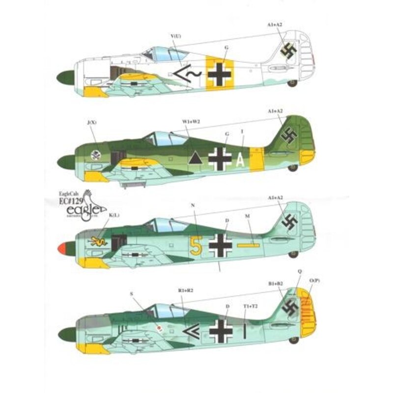 Focke Wulf Fw 190A (4) A-2 Black Chevron III/JG 26 Hptm Pips Priller Fw 190A-3 Black Chevron I/JG 51 1943 Black Triangle+A I/Sch