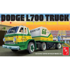 AMT: 1:25 1966 Dodge L700 Truck with Flatbed Racing Trailer Model kit 