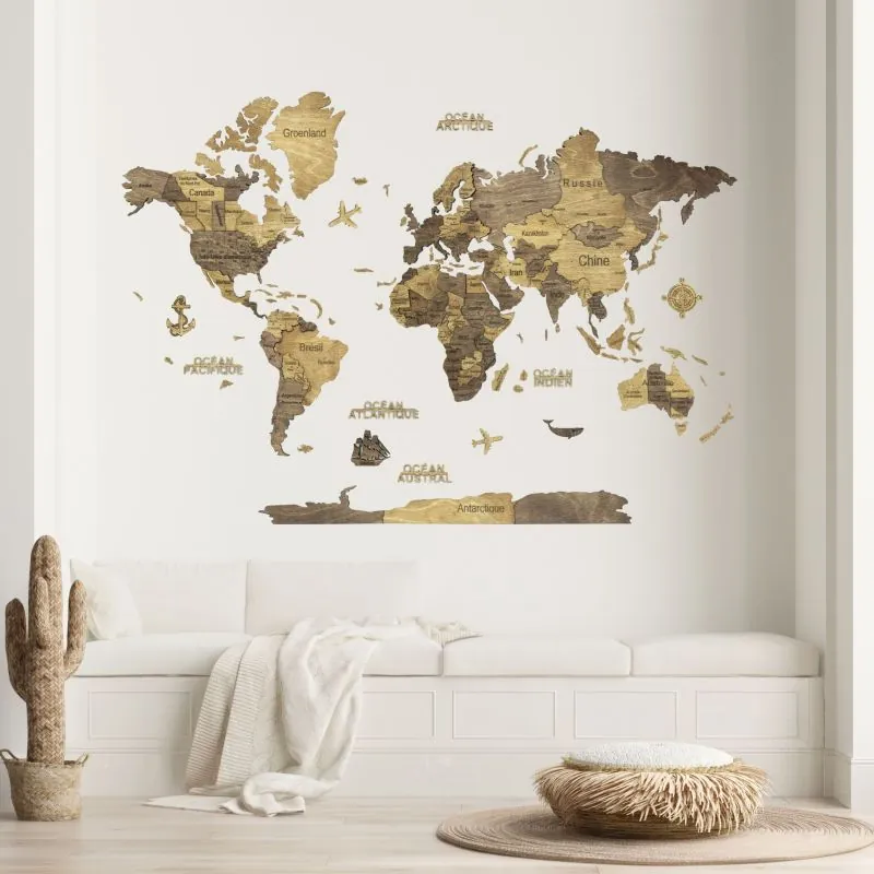 3D WOODEN WORLD MAP chocolate L