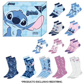 STITCH - Blue&Pink - Gift Box - 12 Pairs of Socks (S 35-41) 