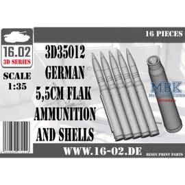 German 5,5cm Flak ammunition and shells