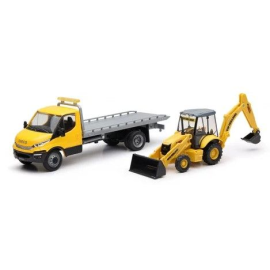 IVECO vehicle carrier truck with B110C NEW HOLLAND backhoe loader Die-cast 