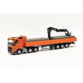 VOLVO FH FD 6x2 with 3-axle platform and orange unloading crane Die-cast 