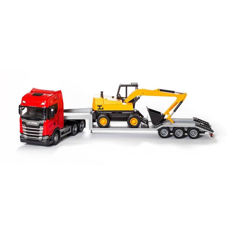 SCANIA S 6x4 red with 3-axle machine carrier and LANNEN excavator Diecast truck model